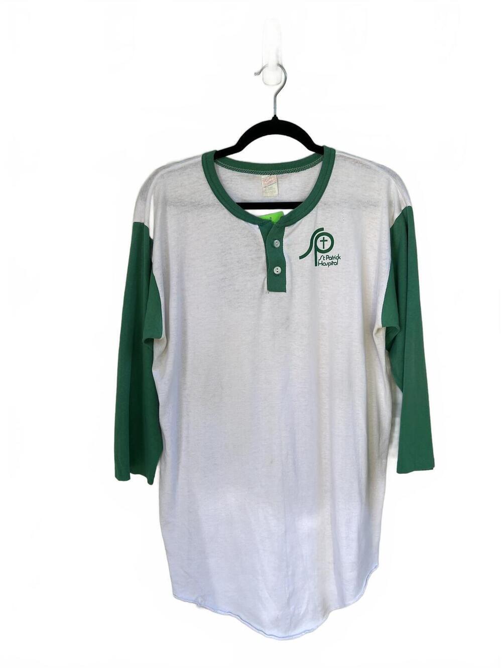 Vintage St. Patrick Hospital 13 Raglan Baseball Tee Green White Adult XLarge